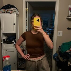 Aritzia Sunday Best Brown Silky Short Sleeve